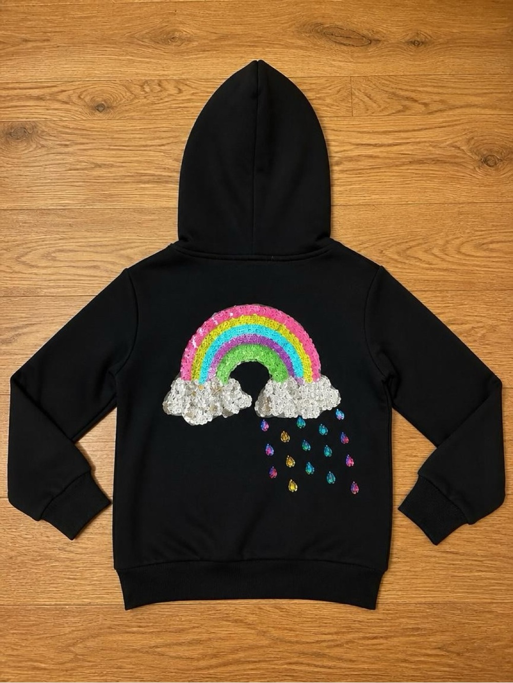 Lola + The Boys Girls Black Rainbow Sequin Hoodie Size 2T NWT